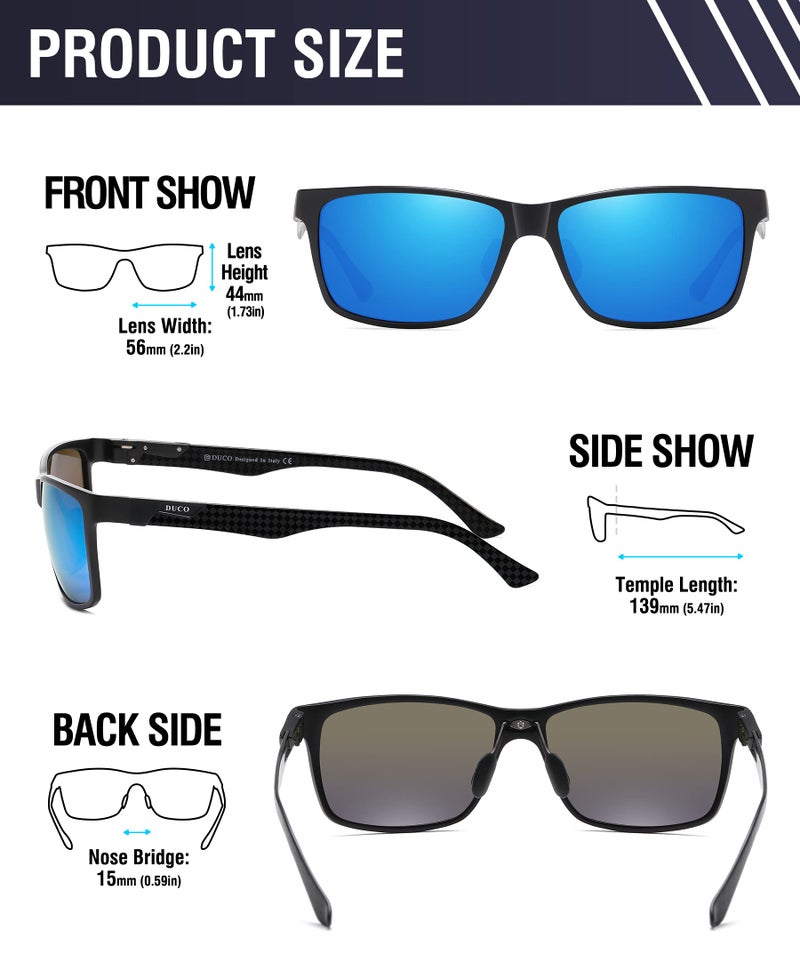DUCO Mens Sunglasses Polarized Rectangle Sunglass for Men Lightweight Carbon Fiber UV400 Protection 8206 - Image 2